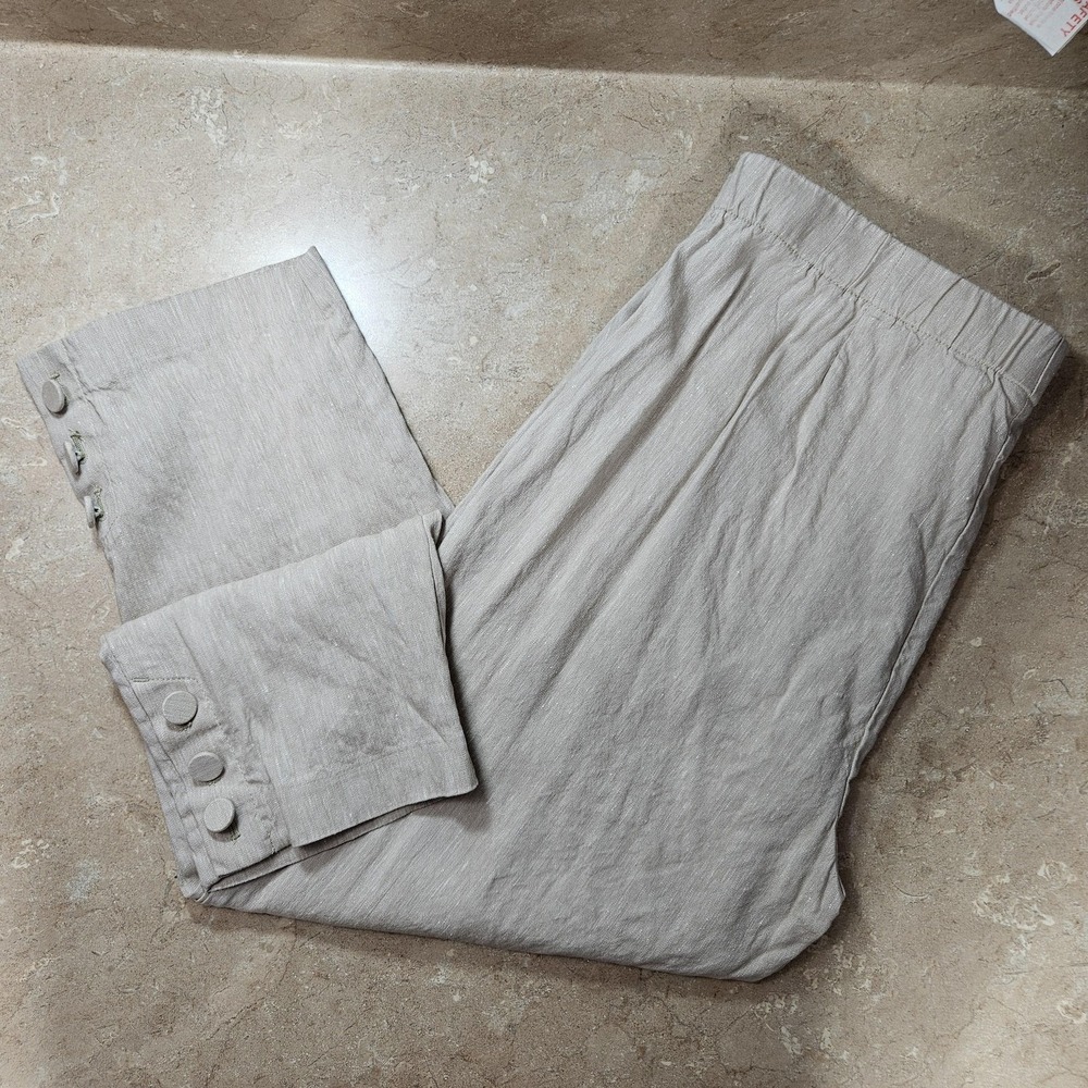 J Jill Linen Stretch Pants Women L Petite Beige Crop Straight Preppy Coastal - Picture 14 of 14